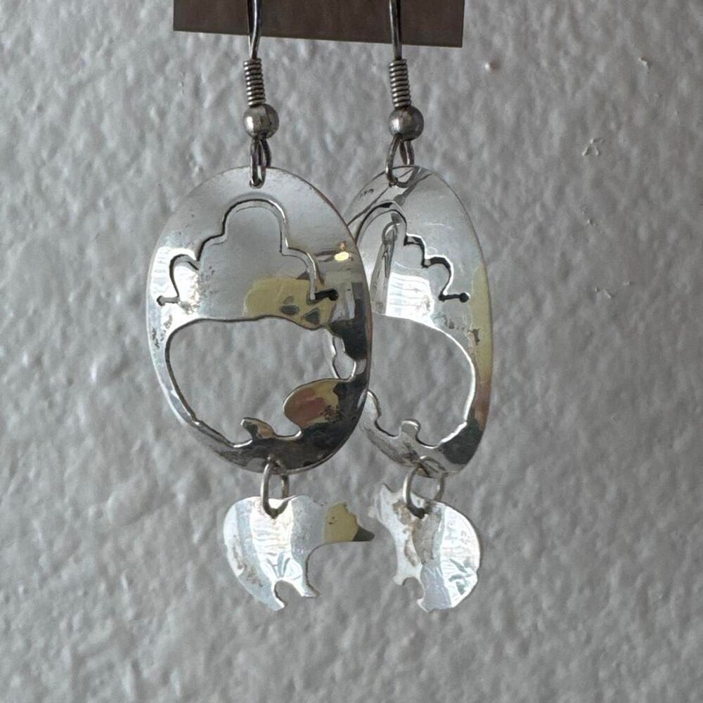 Native Women's Silver Jewelery Bear Cutout Earrings